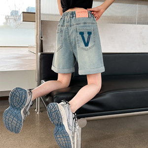 拉夏贝尔女童牛仔裤夏季薄款外穿短裤大童休闲五分裤夏装儿童裤子