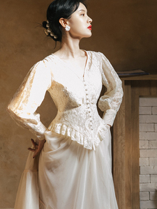 宫廷风连衣裙子中古董裙vintage巴洛克女装法式欧洲中世纪复古裙