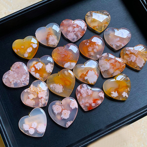 大号天然樱花玛瑙吊坠女爱心形樱花石玉髓妖货冰透种高货一物一图