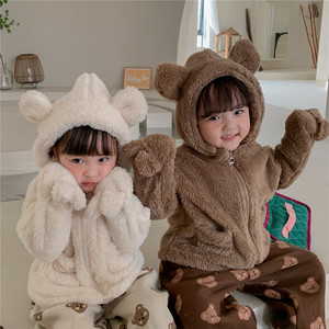 儿童小熊外套 韩版童装2022秋冬款男女童可爱毛外套上衣兄妹装