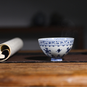 傅家窑 永乐鸡心杯100ml青花瓷手绘主人单茶杯景德镇陶瓷高端茶器