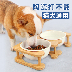 中小型犬饭碗陶瓷狗碗狗食盆水盆双碗保护颈椎柯基法斗打不翻猫碗