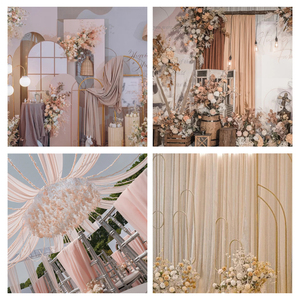 香槟色婚庆纱幔装饰布料婚礼背景布幔侘寂风珍珠雪纺婚礼装饰布