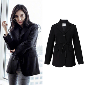 2020春季新款杨幂明星同款宽松休闲黑色西服外套女收腰抽绳小西装