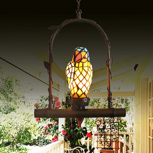 彩色艺术玻璃复古鹦鹉 阳台吊灯过道玄关走廊吊灯 吧台吊灯创意灯