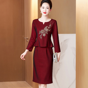 妈妈装婚宴装礼服裙2022新款高端喜婆婆结婚旗袍连衣裙春秋两件套