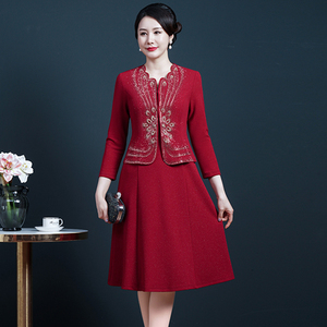 婚礼妈妈礼服两件套装连衣裙春秋季高贵新娘结婚中老年喜婆婆婚宴