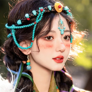 藏式民族风发箍头饰女额饰眉心坠复古松石流苏耳环西藏异域风发饰