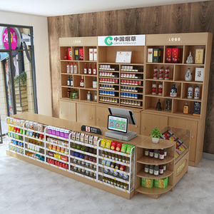 时尚商行超市便利店收银台吧台烟酒柜组合一体小型玻璃烟柜展示柜