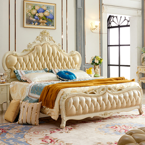 欧式双人皮床美式田园风1.8米大床实木床卧室别墅家具1.5米结婚床