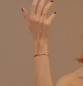 日韩金属手镯一体式戒指水钻链条气质长款尾戒指男女指环手链