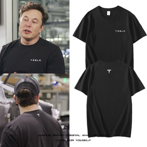 马斯克同款特斯拉t恤男tesla汽车周边短袖4s工作服纯棉车友会衣服