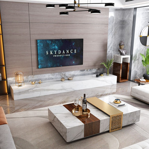 大理石电视柜爵士白天然石材极简家具客厅激光地柜大长条高端定制