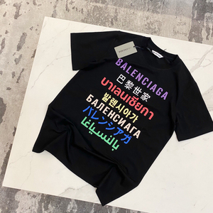 balenciaga/巴黎世家21ss七国语言字母logo印花圆领男女短袖t恤