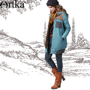 Artka阿卡冬季撞色水洗针织灯芯绒门襟中长款棉衣2色MA1