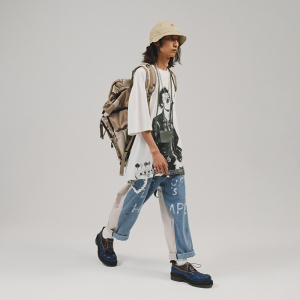 poh 人物胶片贝斯手印花国潮上衣服宽松落肩短袖t恤男女潮流潮牌