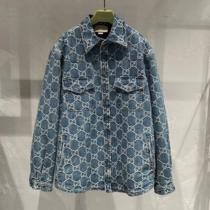 gucci/古奇 2023春夏 蓝色洗水logo老花男士牛仔衬衫外套正品代购