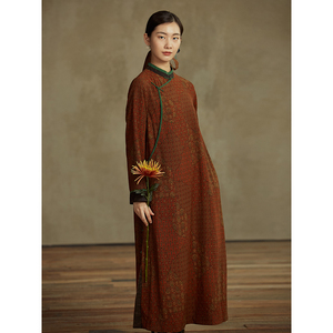 【梦回长安】吉祥羽儿原创春新款绢纺香云纱新中式撞色拼接旗袍裙