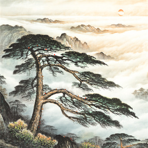 四尺斗方 国画 精品山水【迎客松】未装裱画芯 平价销售(p)