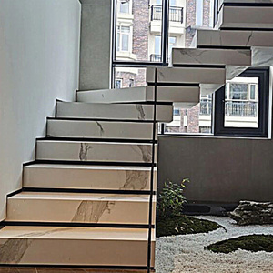 上海岩板楼梯踏步定制鱼肚白人造板材天然大理石楼梯踏步叠级台阶