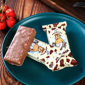 俄罗斯进口大奶牛巧克力威化饼干konti康吉牌牛奶散装零食食品