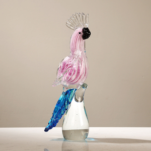 琉璃鹦鹉鸟混彩艺术摆件轻奢手工吹制玻璃客厅样板间酒店软装装饰