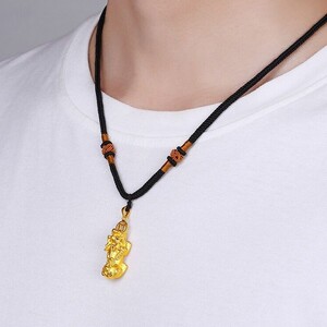 黄金吊坠男貔貅男士黄金项链3d硬足金男款黑红绳挂坠本命年项链