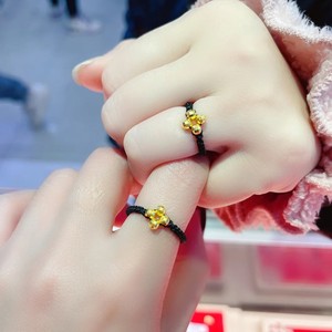 黄金四叶草戒指女999足金转运珠幸运草手工编织闺蜜食指指环生日