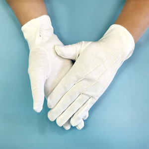 纯棉礼仪白三筋带扣白手套升旗保安耐磨文玩执勤酒店接待表演防护