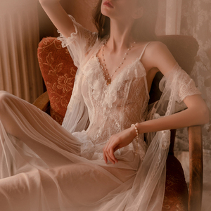 法式性感全透明长款睡裙女唯美影楼写真私房照拍摄仙女宫廷风睡衣