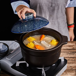 日本进口万古烧华月大黑窑陶瓷土锅家用大容量煲汤煮饭砂锅5l炖锅