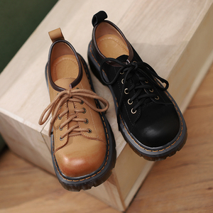 比丘国2022年春原创擦色做旧真皮厚底增高短脸马丁靴单鞋小众女鞋