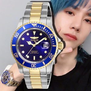 正品invicta一米劳水鬼腕表金银间钢带蓝色盘王一博同款手表26972