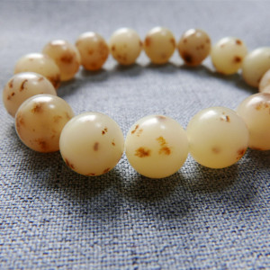 【北玉工坊】和田玉黄口草花圆珠12mm手串