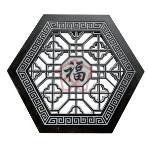 定制新中式天然青石石雕镂空窗花窗套仿古中式做旧透雕窗棂六角形