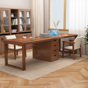 现代简约实木书桌家用儿童长方形写字桌卧室靠墙2m米办公桌椅组合