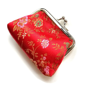中国风复古织锦缎零钱包中式创意礼品苏州特色铁夹包口金包红色