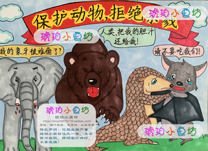 中小学生绘画保护野生动物珍爱生命儿童画卡通原创定制成品