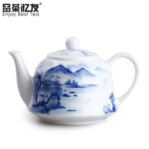 品茶忆友 泡茶水壶手绘山水青花瓷小茶壶 泡茶壶手工茶壶