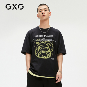 GXG男装印花休闲简约短袖针织T恤男 22年夏季热卖