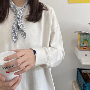 奶兔星球-自制 袖口小星球标白色t恤女长袖宽松显瘦秋季上衣