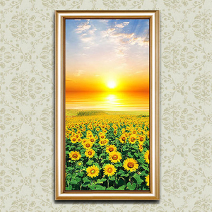 手绘油画向日葵日出风景餐厅装饰画玄关客厅欧式走廊花卉竖版现代