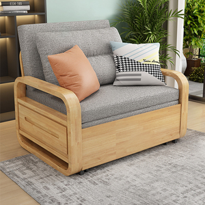 实木单人沙发床两用可折叠1米小户型客厅书房推拉可以当床可收纳