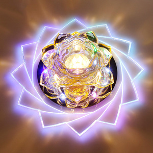 七彩莲花水晶过道走廊灯玄关入户门厅灯led客厅吊顶天花射灯筒灯