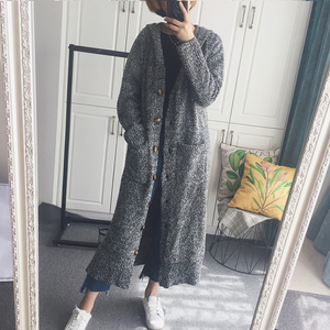 连帽针织衫女开衫外套超长款