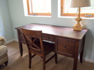 圣奇尼现代美式简美橡木实木书桌书房家具成套写字台书椅书架简美