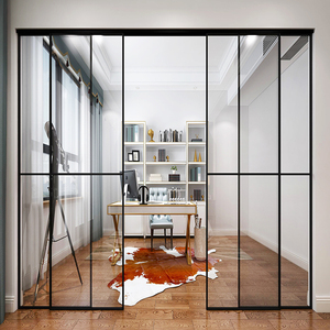 锦潮厂家直销窄边框移门极简风黑色无下轨阳台定制钛镁厨房推拉门