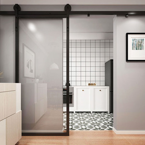 锦潮厂家直销窄边框移动谷仓门无下轨外挂厨房阳台中空玻璃定制隐