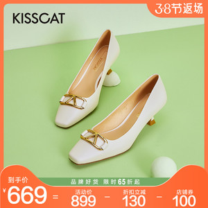 kisscat官方旗舰店天猫接吻猫2022春季新款通勤职业漆皮女鞋真皮方