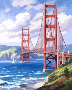 数字油画diy 美国旧金山金门大桥风景淡彩创意填色减压手绘装饰画